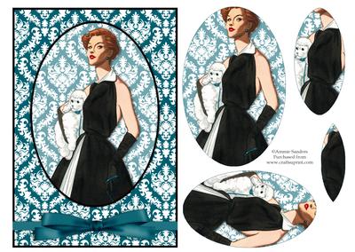 Vintage Fashion Lady on Damask Background Card Front
