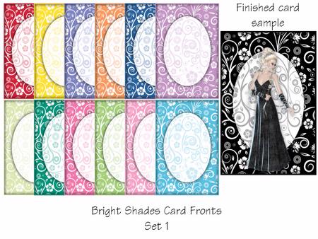 Bright Shades Flower Swirls Frame Effect Card Fronts Set 1