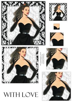 Vintage Fashion Lady on Damask Background Pyramid
