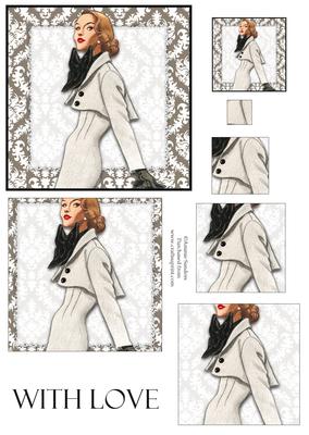 Vintage Fashion Lady on Damask Background Pyramid