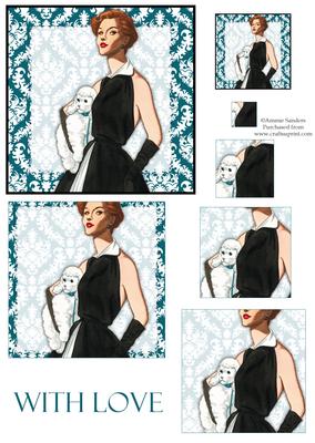Vintage Fashion Lady on Damask Background Pyramid