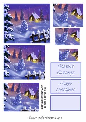 Christmas Winter Log Cabin Snow Scene