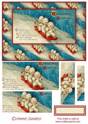 Traditional Christmas Children Sledding Card Front Kit