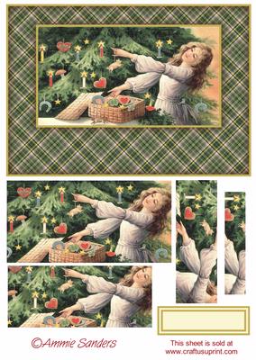 Traditional Christmas Girl Decorating the Tree Card Front Kit