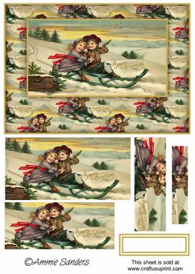 Traditional Christmas Sledding Children Card Front Kit