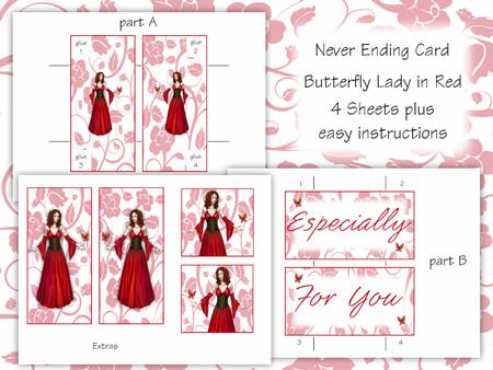 Butterfly Lady in Red Never Ending Card Kit