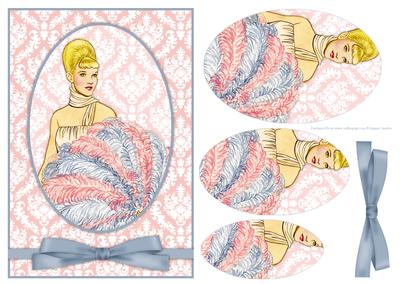 Vintage Lady in Blue & Pink Card Front & Pyramid