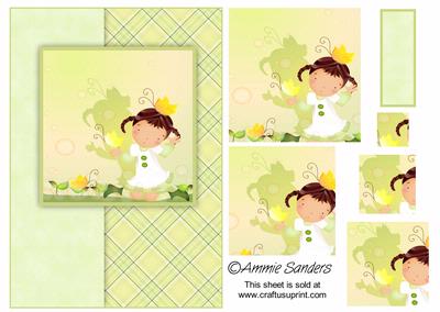 Pretty Butterfly Girl in Green A5 Card Front Kit