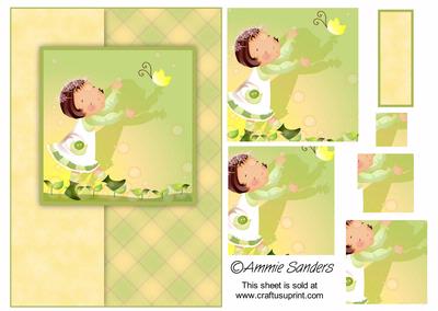 Pretty Butterfly Girl in Green A5 Card Front Kit