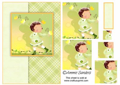 Pretty Butterfly Girl in Green A5 Card Front Kit