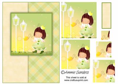 Pretty Butterfly Girl in Green A5 Card Front Kit