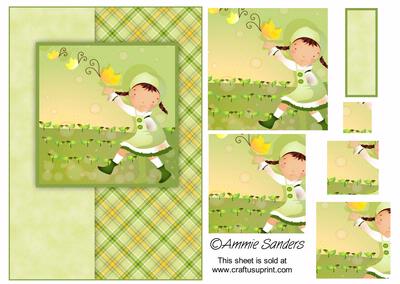 Pretty Butterfly Girl in Green A5 Card Front Kit