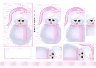 Super Cute Snowman in Pink with Xmas Sentiments Background