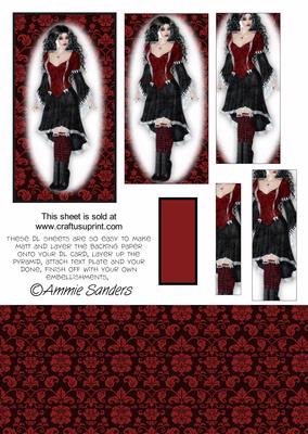 Pretty Dark Haired Gothic Girl Dl Card Kit