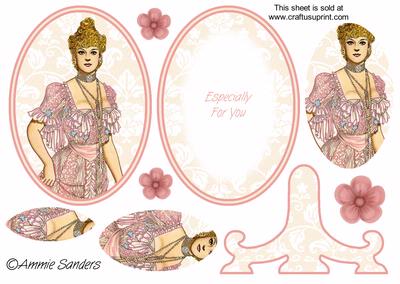 Vintage Beauty Cameo , Wearing a Gorgeous Pink Lacy Dress Plate Card Kit