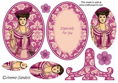 Vintage Beauty Cameo , Wearing a Gorgeous Pink and Magenta Dress Plate Card Kit