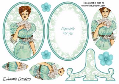 Vintage Beauty Cameo , Wearing a Gorgeous Pale Blue Dress Plate Card Kit