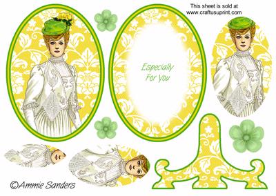 Vintage Beauty Cameo , Wearing a Gorgeous Lacy Cream Dress Plate Card Kit