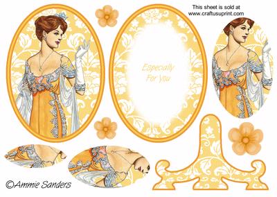 Vintage Beauty Cameo , Wearing a Gorgeous Orange Lace Dress Plate Card Kit