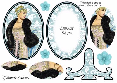 Vintage Beauty Cameo , Wearing a Gorgeous Fur Trimmed Coat Plate Card Kit
