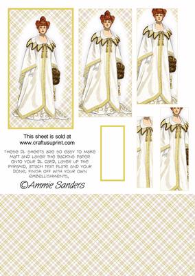 Fashionable Vintage Lady in Gold & Cream Dl Card Kit