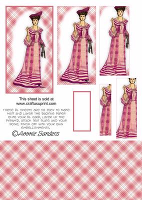 Fashionable Vintage Lady in Pink & Magenta Dl Card Kit