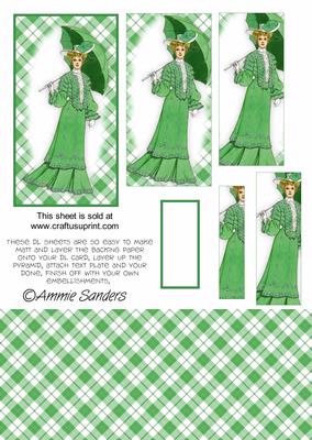 Fashionable Vintage Lady in Green Dl Card Kit