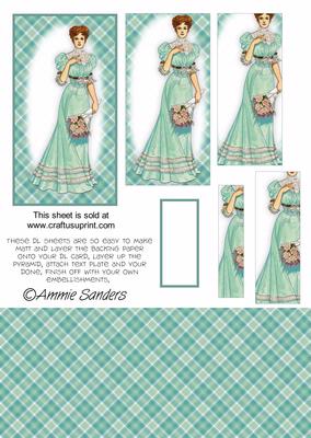 Fashionable Vintage Lady in Teal Dl Card Kit