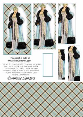 Fashionable Vintage Lady in Blue & Black Dl Card Kit