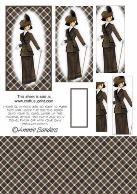 Fashionable Vintage Lady in Brown Dl Card Kit