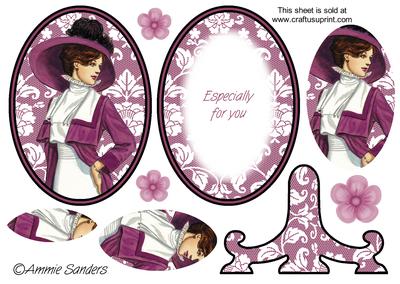 Vintage Beauty Cameo , Wearing a Gorgeous Purple Coat & Purple Hat Plate Card Kit