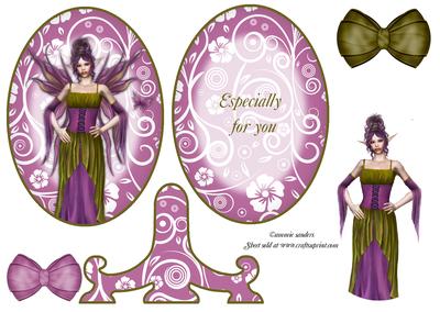 Beautiful Fairy in Green & Purple Plate Card & Stand