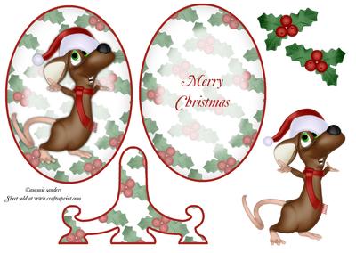 Super Cute Christmas Mouse Plate Card & Stand