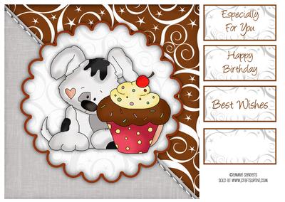 Sweet Little Puppy & Cup Cake 8x8 Topper & Sentiments