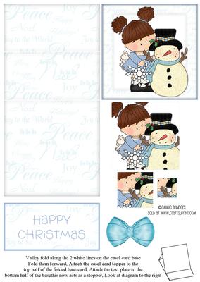 Cute Little Girl & Snowman Easel Card