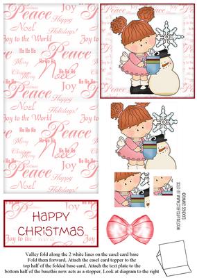 Cute Little Girl & Snowman Easel Card