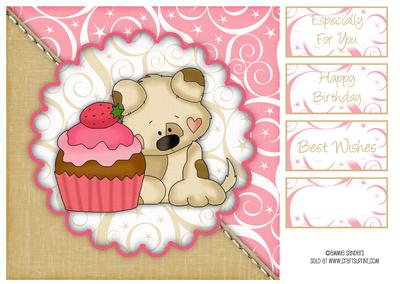 Sweet Little Puppy & Cup Cake 8x8 Topper & Sentiments