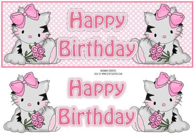 Sweet Kitty & Flowers Happy Birthday Large Dl with Layers