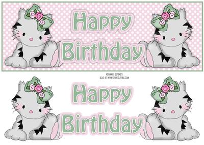 Sweet Kitty with Bow Happy Birthday Large Dl