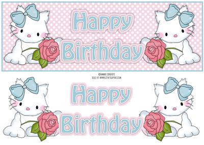 Sweet Kitty with Bow & Pink Rose Happy Birthday Large Dl