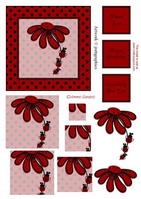 Funky Ladybirds with Flower, Step by Step & Pyramid