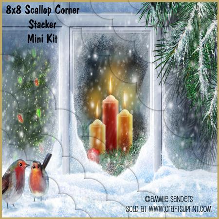 Robins at the Christmas Window 8x8 Scallop Edge Stacker
