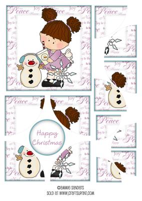 Sweet Little Girl & Snowman Corner Stacker & Sentiment