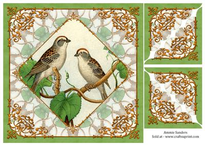 8x8 Vintage Painted Birds Card Front & Corner Stackers
