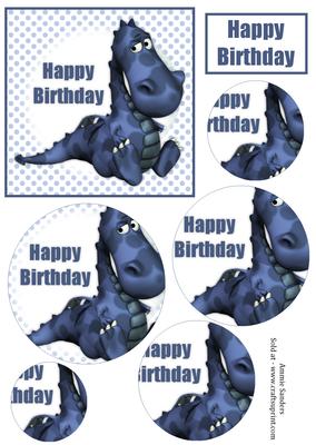 Happy Birthday Cute Blue Dragon Circle Pyramid