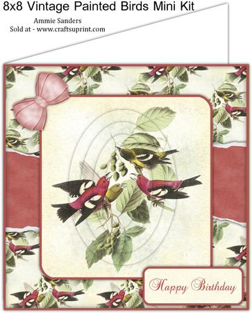 Vintage Painted Birds 8x8 Mini Kit
