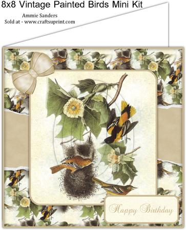Vintage Painted Birds 8x8 Mini Kit