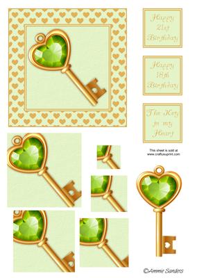 Green Crystal Key with Pyramid and Topper for Layering