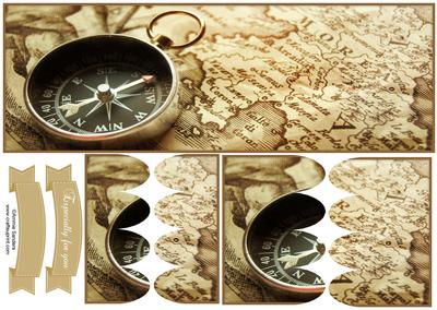 Old World Map & Compass Large Dl Scallop Stacker Topper