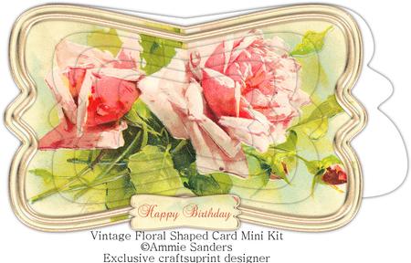 Beautiful Painted Roses Shaped Card , Decoupage & Sentiment